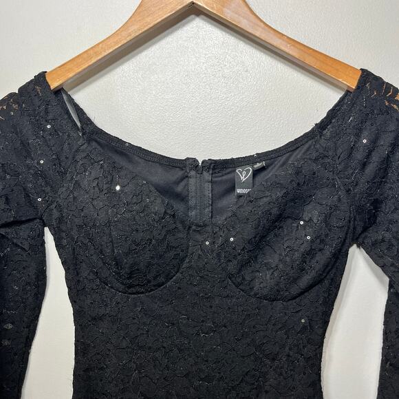 Windsor Dress BabyDoll Holiday VTG Y2K Black Lace Sequin Evening Party Mini S - Picture 2 of 9